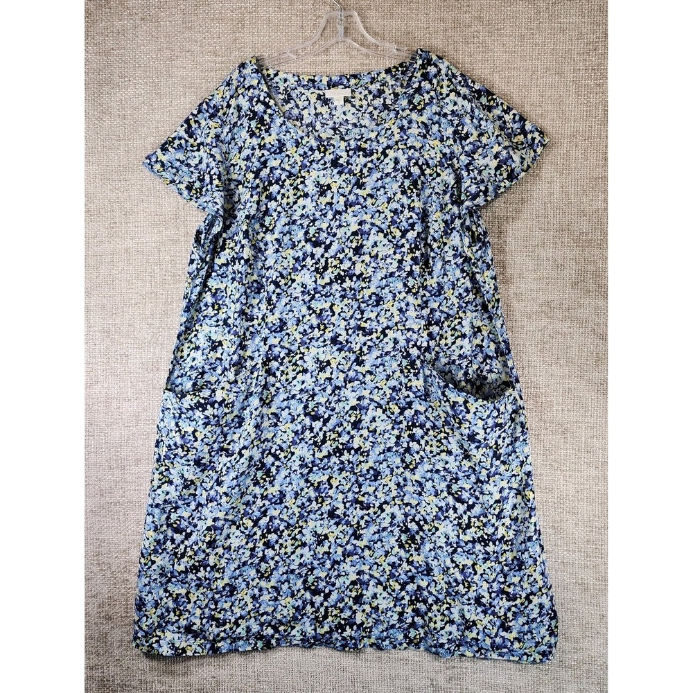 J.Jill Love Linen Floral Shift Dress Womens 2X Blue Floral Botanical Pockets